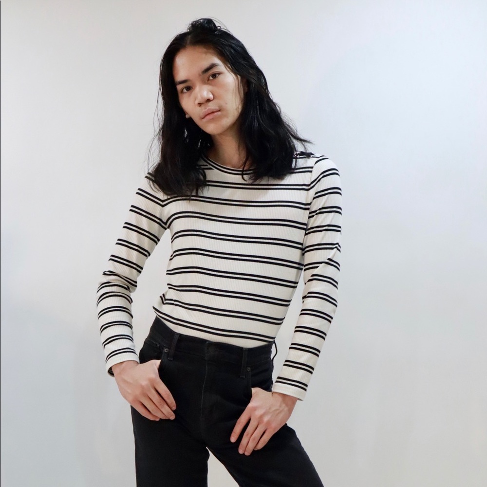 Massimo Dutti Lace up shoulder striped top